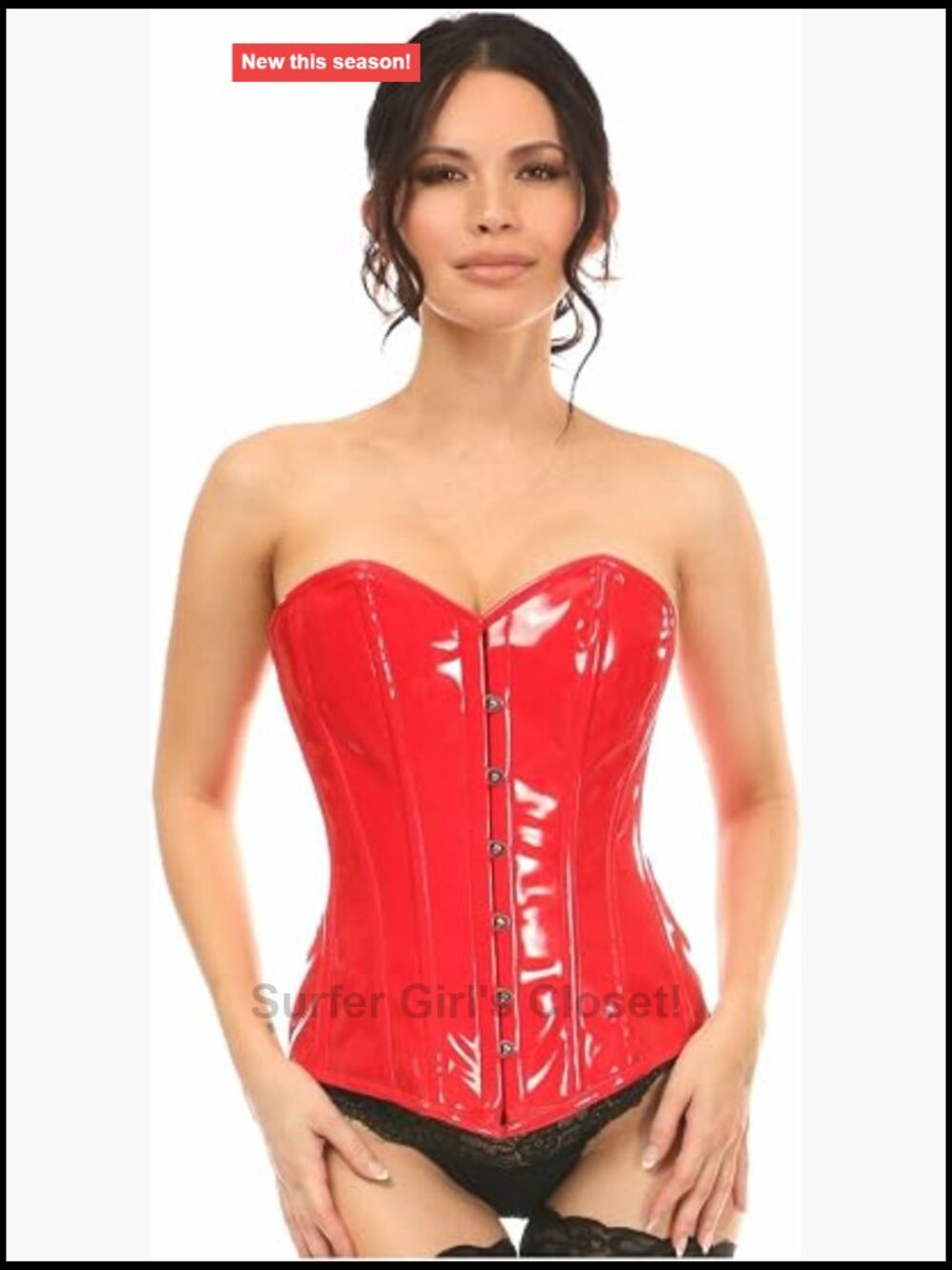 Patent PVC Vinyl Overbust Corset Waist Reducing Lace-Up Back